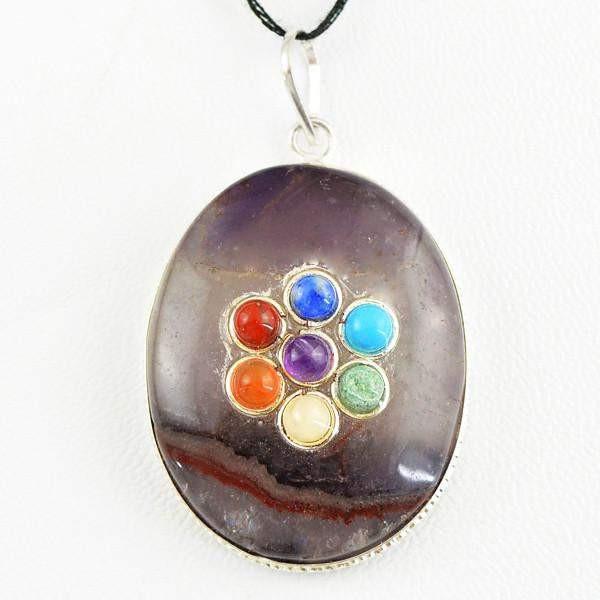 gemsmore:Natural Oval Shape Seven Chakra Ametrine Gemstone Pendant