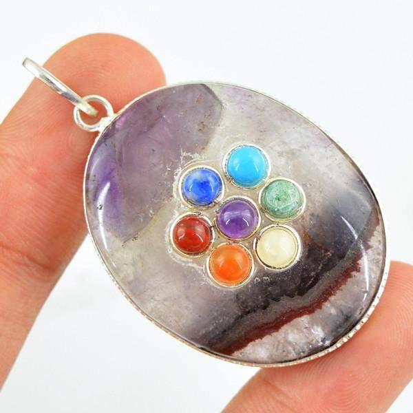 gemsmore:Natural Oval Shape Seven Chakra Ametrine Gemstone Pendant