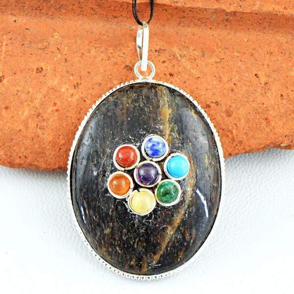 gemsmore:Natural Oval Shape Seven Chakra Jasper Healing Pendant