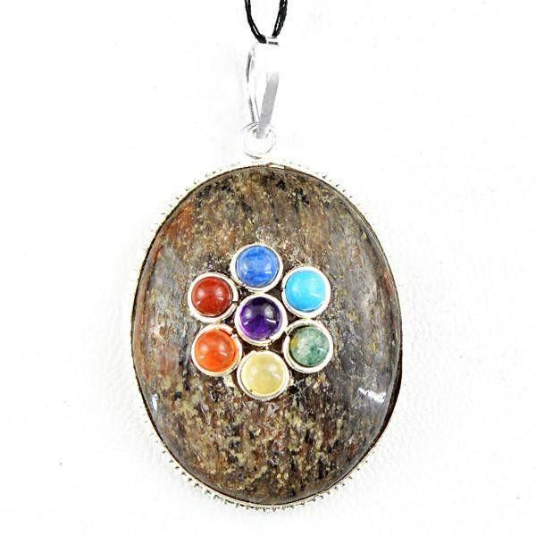 gemsmore:Natural Oval Shape Seven Chakra Jasper Healing Pendant