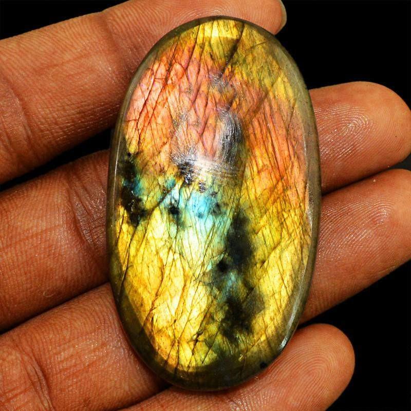 gemsmore:Natural Oval Shape Untreated Golden Flash Labradorite Gemstone