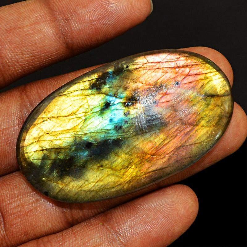 gemsmore:Natural Oval Shape Untreated Golden Flash Labradorite Gemstone