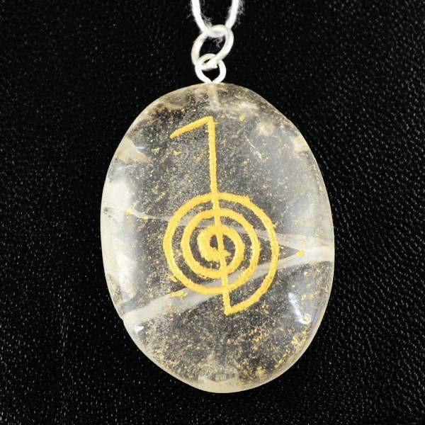 gemsmore:Natural Oval Shape White Quartz Chakra Healing Pendant