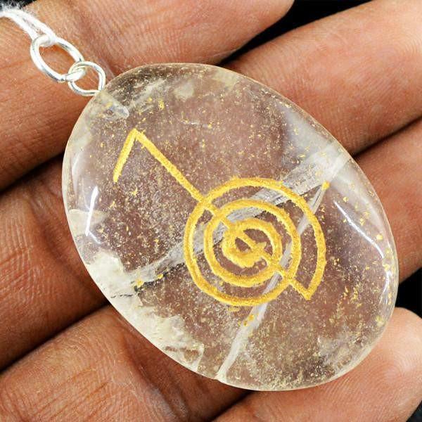 gemsmore:Natural Oval Shape White Quartz Chakra Healing Pendant