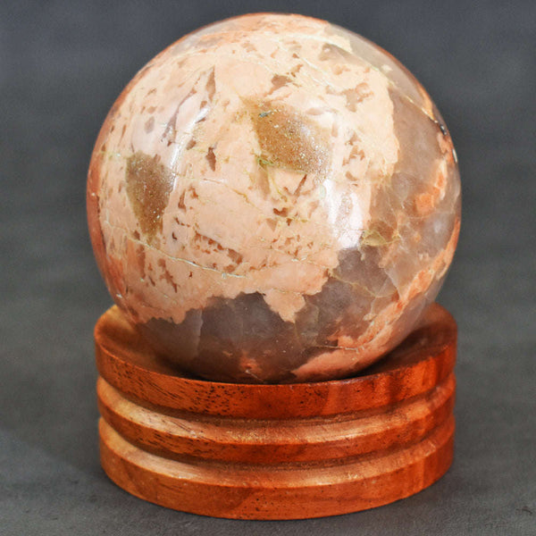 gemsmore:Natural Peach Moonstone Hand Carved Healing Sphere Gemstone