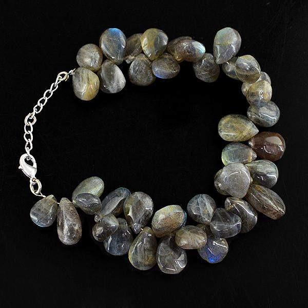 gemsmore:Natural Pear Golden & Blue Flash Labradorite Beads Bracelet