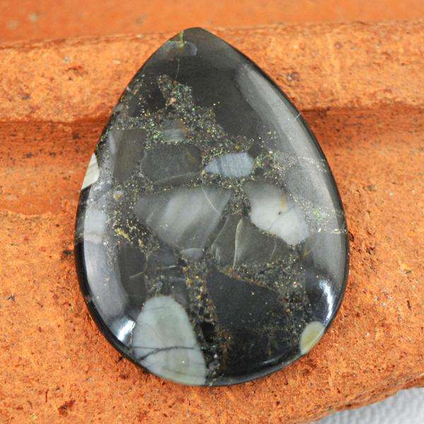 gemsmore:Natural Pear Shape Black Conglomerate Jasper Untreated Loose Gemstone
