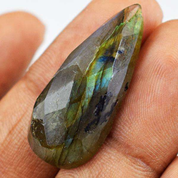 gemsmore:Natural Pear Shape Faceted Green Flash Labradorite Loose Gemstone