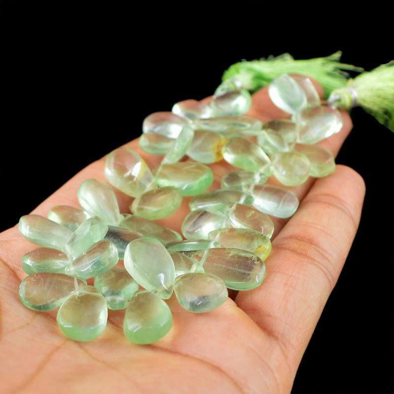gemsmore:Natural Pear Shape Green Fluorite Beads Strand