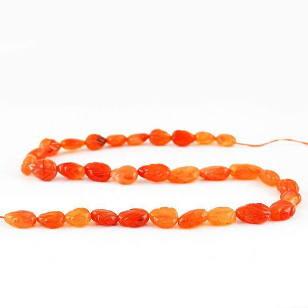 gemsmore:Natural Pear Shape Orange Carnelian Carved Beads Strand