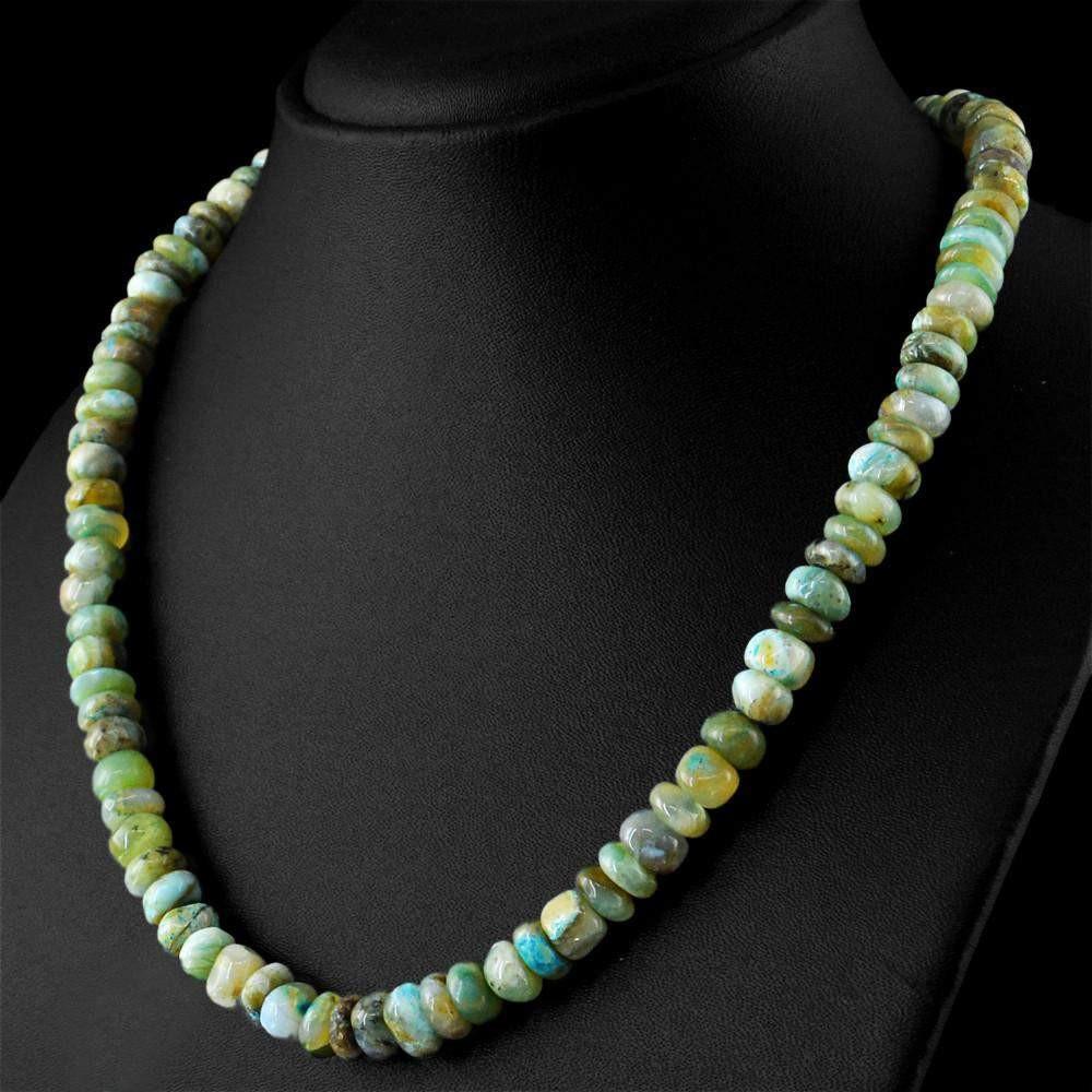 gemsmore:Natural Peruvian Opal Necklace Round Shape Untreated Beads