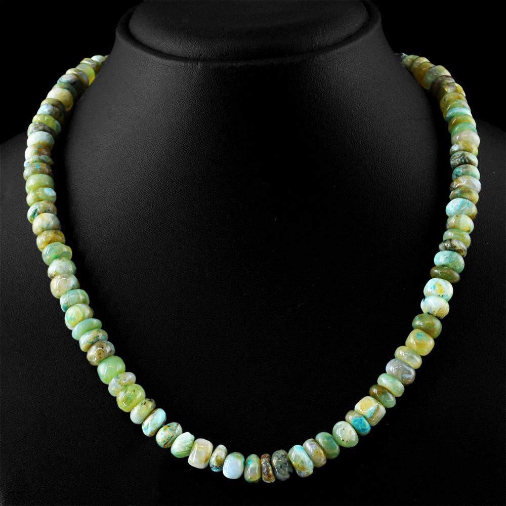 gemsmore:Natural Peruvian Opal Necklace Round Shape Untreated Beads