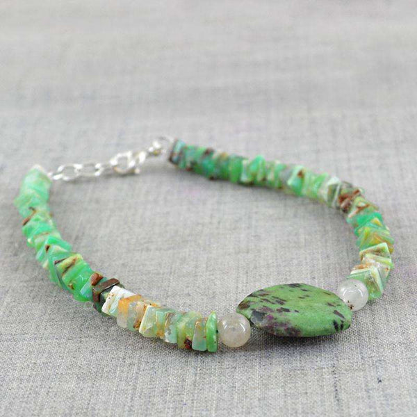 gemsmore:Natural Peruvian Opal & Ruby Ziosite Beads Bracelet