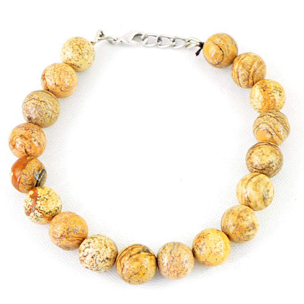 gemsmore:Natural Picture Jasper Bracelet Round Shape Beads