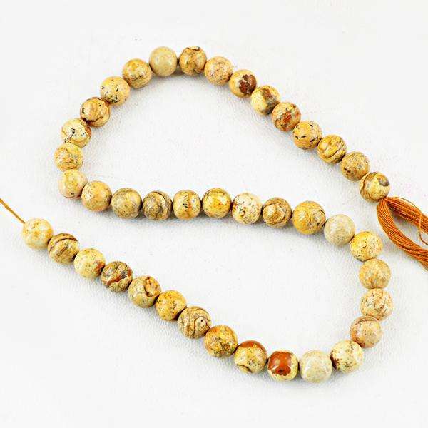 gemsmore:Natural Picture Jasper Drilled Beads Strand - Round Shape