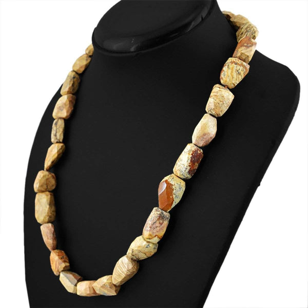 gemsmore:Natural Picture Jasper Necklace 20 Inches Long Faceted Beads