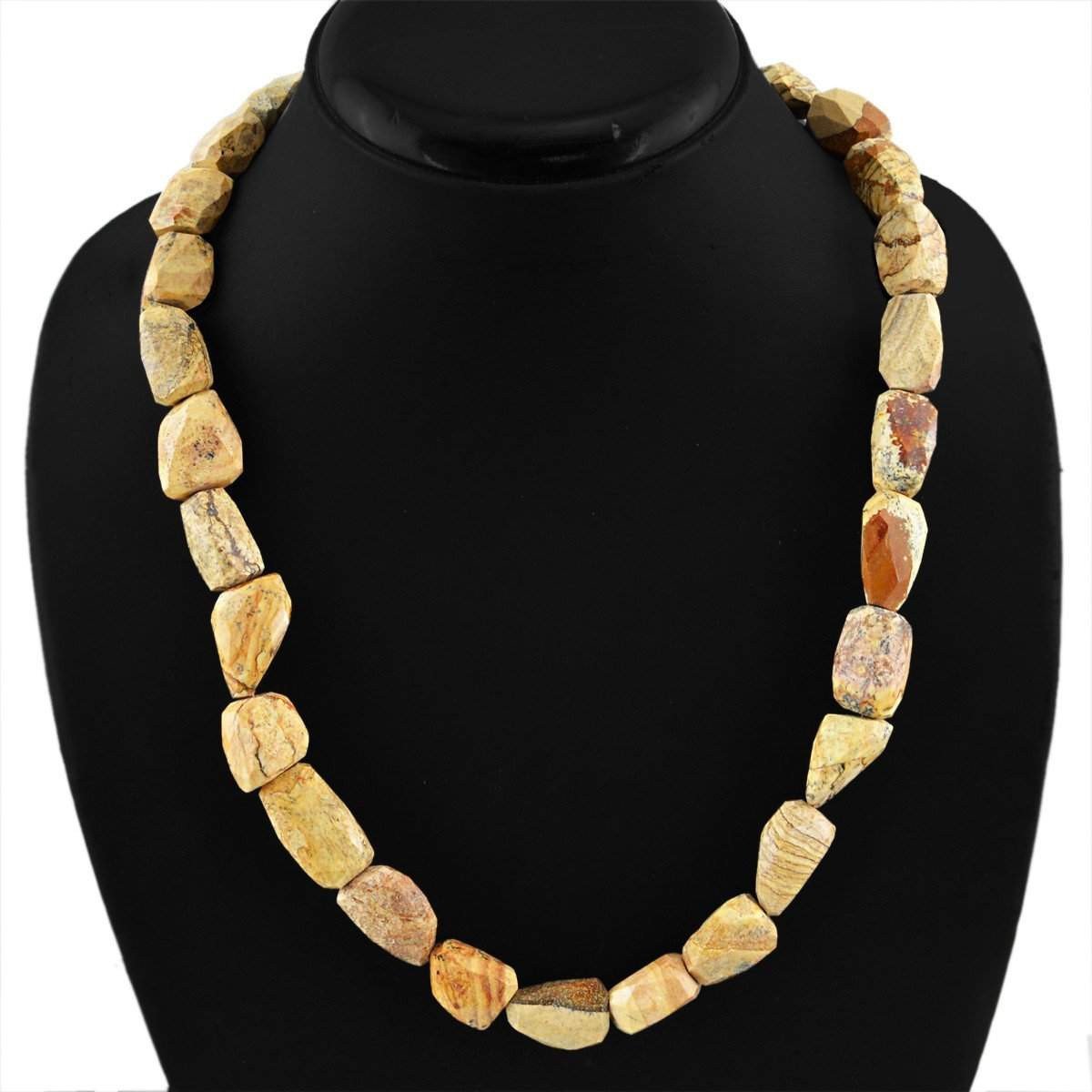 gemsmore:Natural Picture Jasper Necklace 20 Inches Long Faceted Beads