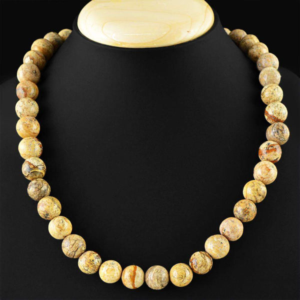 gemsmore:Natural Picture Jasper Necklace 20 Inches Long Round Beads