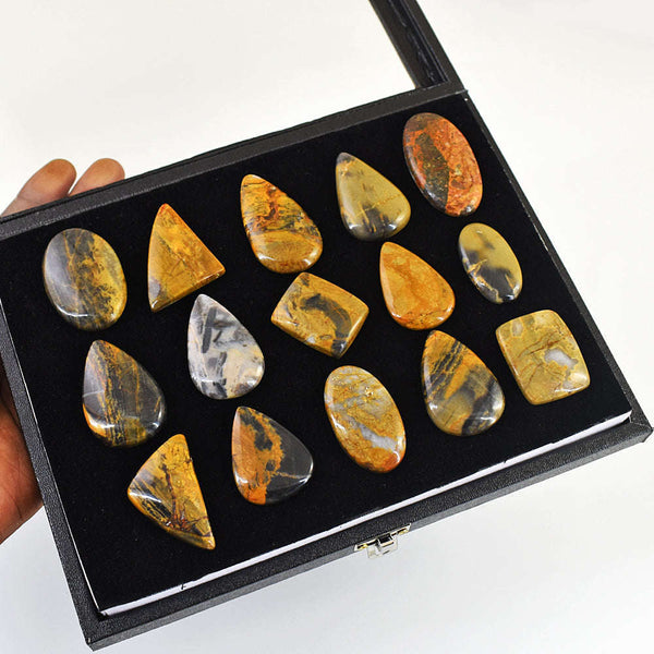 gemsmore:Natural Pietresite,Dragon Egg Jasper & Indian Opal Untreated Gemstone Cabochon Lot