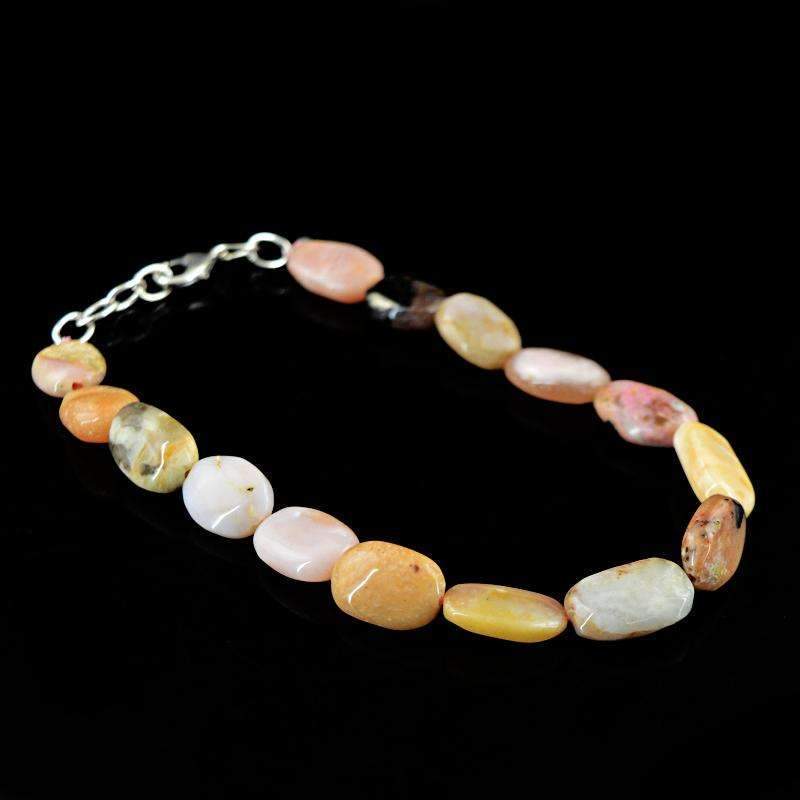 gemsmore:Natural Pink Australian Opal Beads Bracelet - Oval Shape