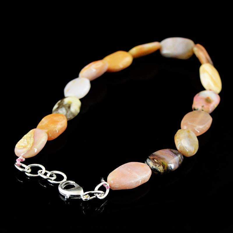 gemsmore:Natural Pink Australian Opal Beads Bracelet - Oval Shape