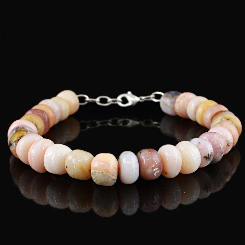 gemsmore:Natural Pink Australian Opal Beads Bracelet Round Shape