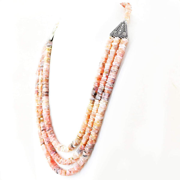 gemsmore:Natural Pink Australian Opal Beads Necklace - 3 Strand