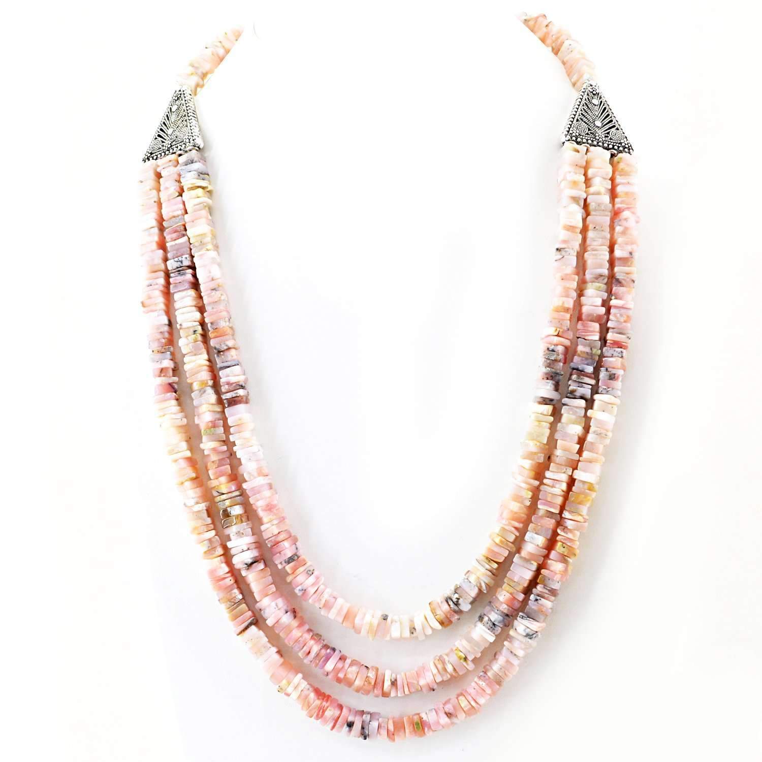 gemsmore:Natural Pink Australian Opal Beads Necklace - 3 Strand
