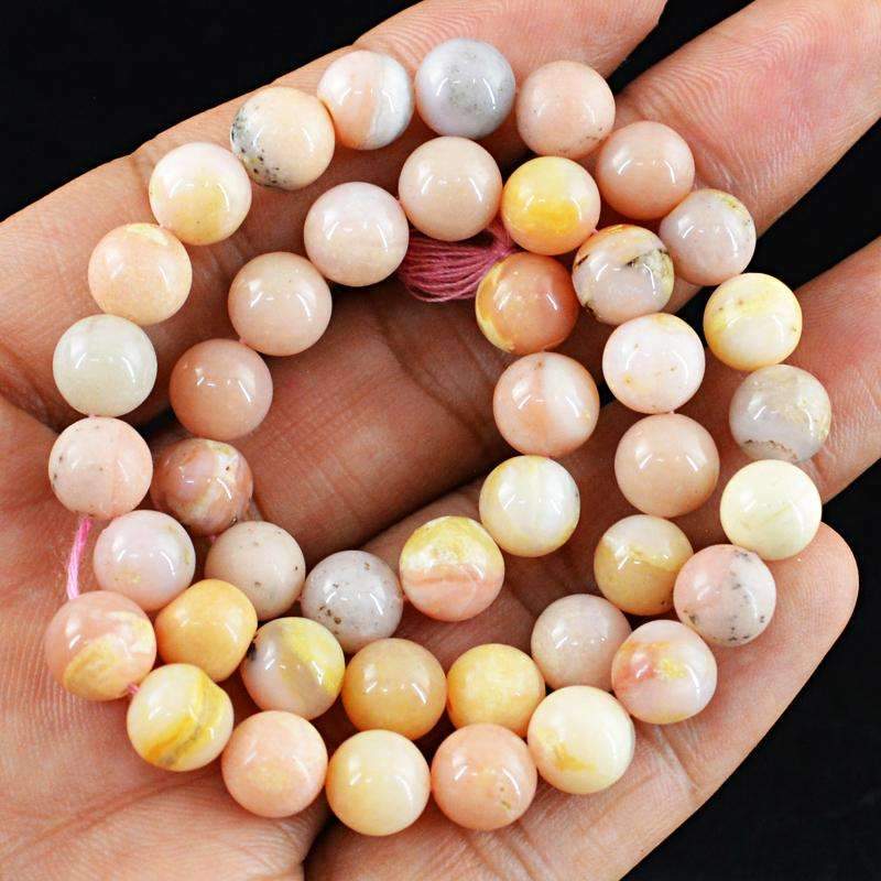 gemsmore:Natural Pink Australian Opal Beads Strand - Drilled Round Shape