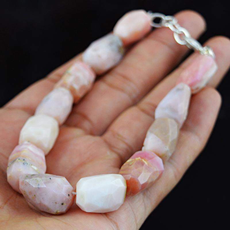 gemsmore:Natural Pink Australian Opal Bracelet Faceted Beads