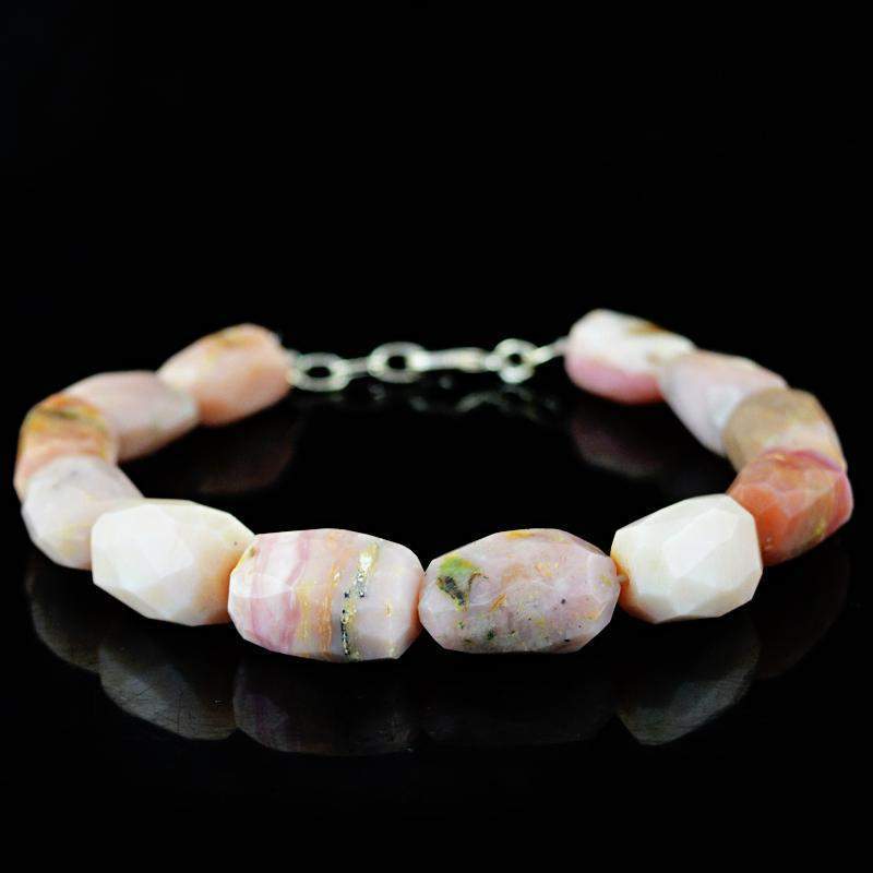 gemsmore:Natural Pink Australian Opal Bracelet Faceted Beads