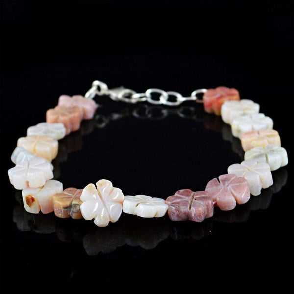 gemsmore:Natural Pink Australian Opal Bracelet Flower Carved Beads