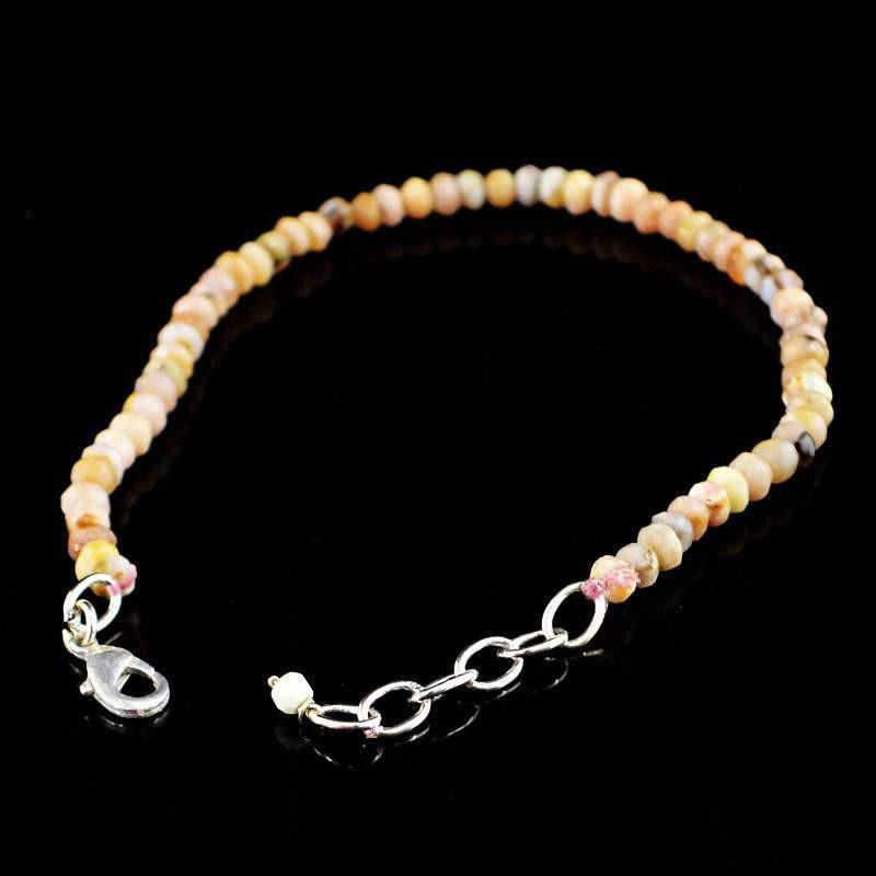 gemsmore:Natural Pink Australian Opal Bracelet Round Faceted Beads