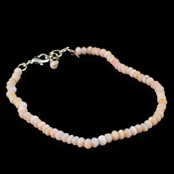 gemsmore:Natural Pink Australian Opal Bracelet Round Shape Faceted Beads