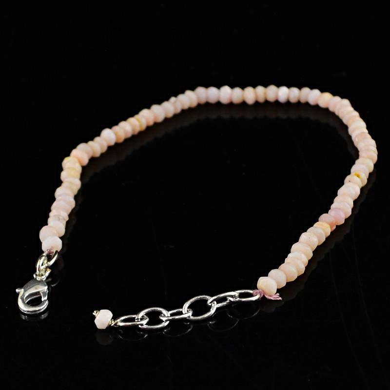 gemsmore:Natural Pink Australian Opal Bracelet Round Shape Faceted Beads