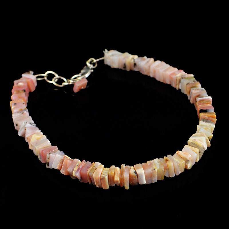 gemsmore:Natural Pink Australian Opal Bracelet Untreated Beads