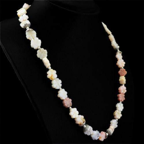 gemsmore:Natural Pink Australian Opal Carved Beads Necklace