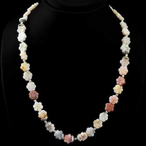 gemsmore:Natural Pink Australian Opal Carved Beads Necklace