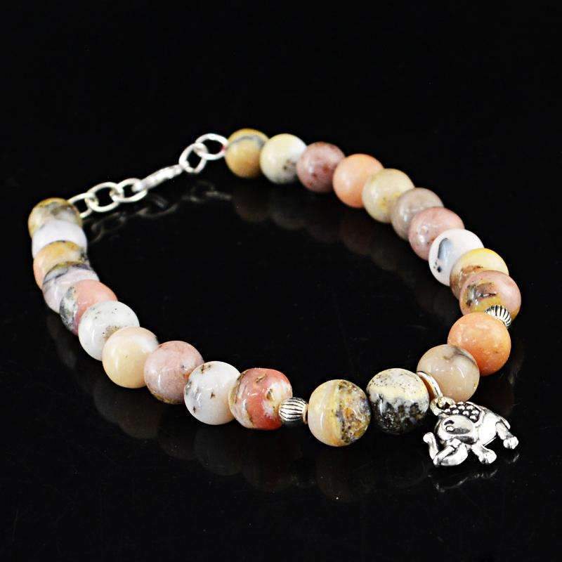 gemsmore:Natural Pink Australian Opal Charm Beads Bracelet - Round Shape