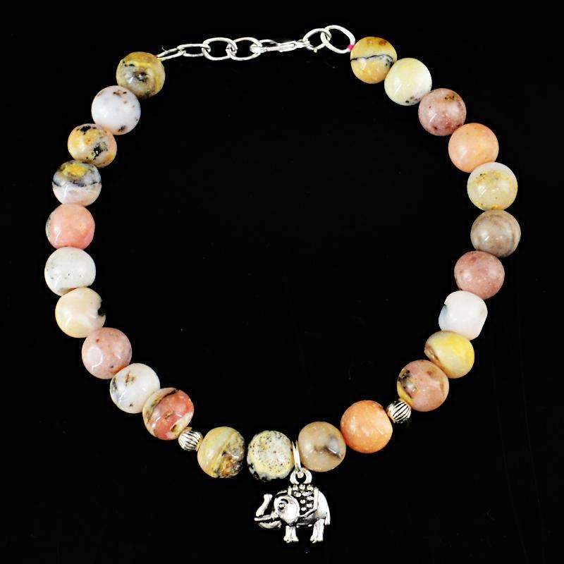 gemsmore:Natural Pink Australian Opal Charm Beads Bracelet - Round Shape