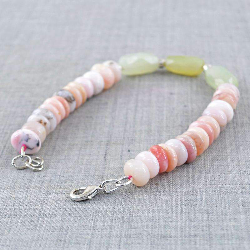 gemsmore:Natural Pink Australian Opal & Green Chalcedony Bracelet Round Shape Beads