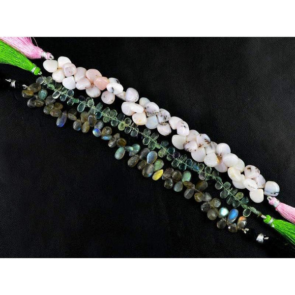 gemsmore:Natural Pink Australian Opal, Labradorite & Fluorite Beads Strands