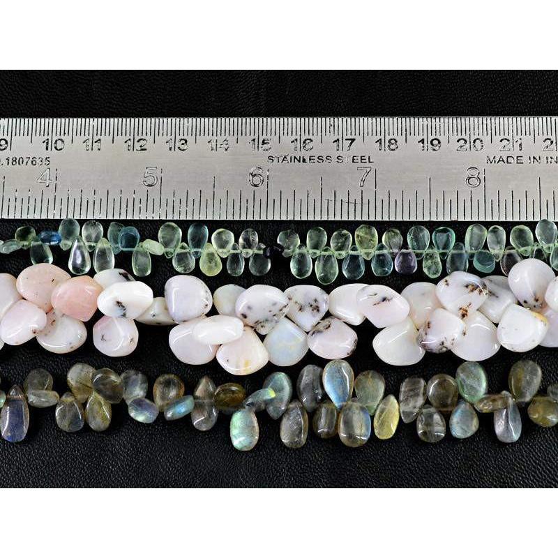 gemsmore:Natural Pink Australian Opal, Labradorite & Fluorite Beads Strands