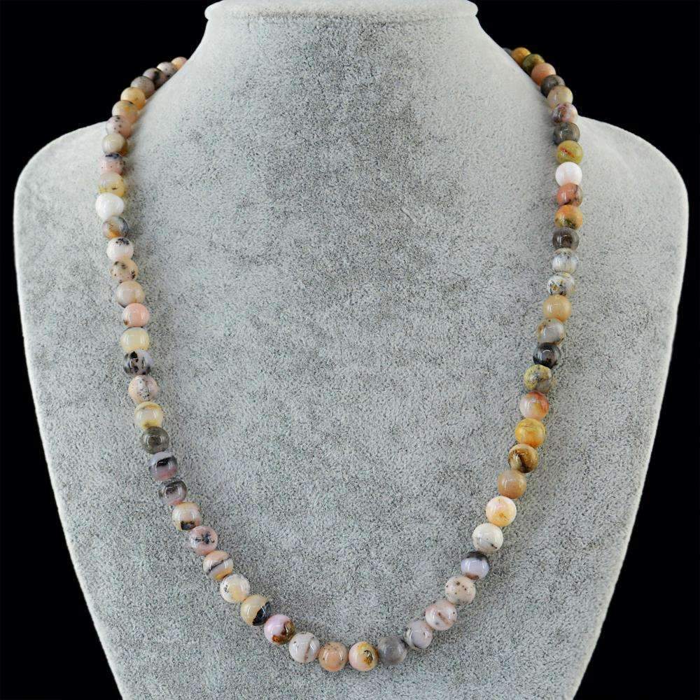 gemsmore:Natural Pink Australian Opal Necklace - 20 Inches Long Round Shape Beads