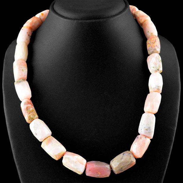 gemsmore:Natural Pink Australian Opal Necklace faceted Beads