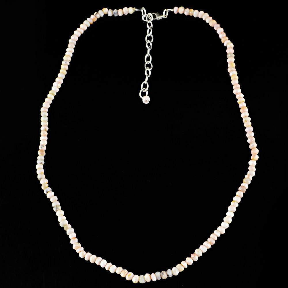 gemsmore:Natural Pink Australian Opal Necklace Faceted Round Shape Beads