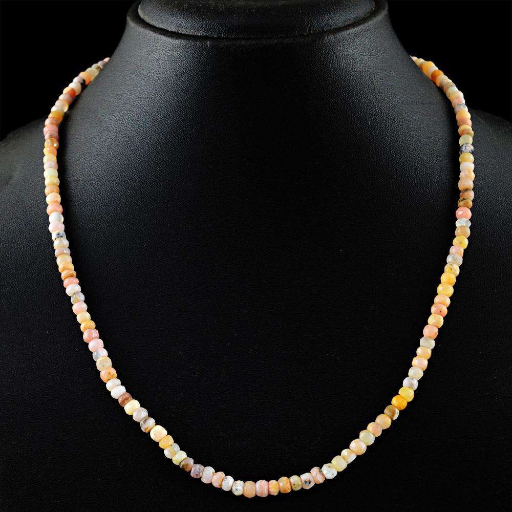 gemsmore:Natural Pink Australian Opal Necklace Faceted Round Shape Beads