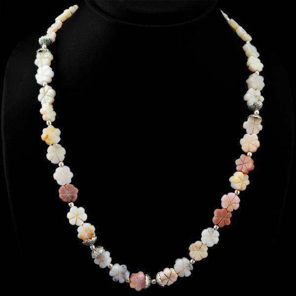 gemsmore:Natural Pink Australian Opal Necklace Hand Carved Beads