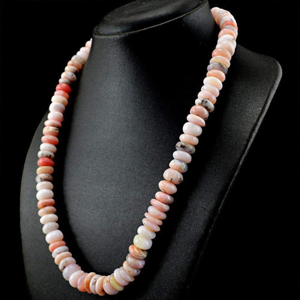 gemsmore:Natural Pink Australian Opal Necklace Round Shape Untreated Beads