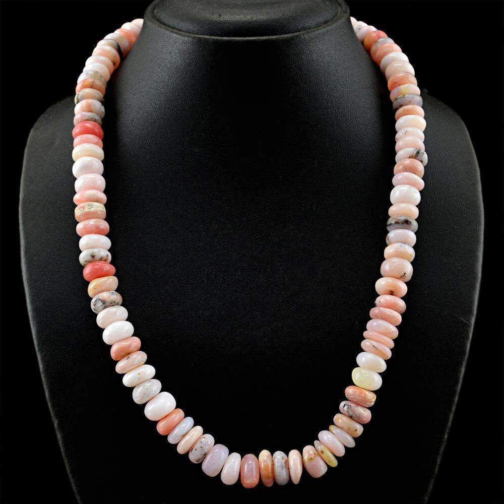 gemsmore:Natural Pink Australian Opal Necklace Round Shape Untreated Beads